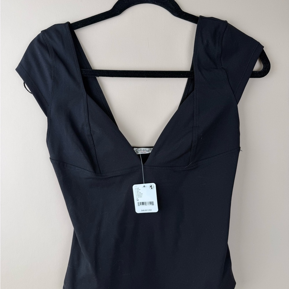 Free People Black V-Neck Top